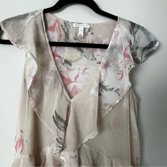 Anthropologie Leith Sheer Floral High Low Ruffle Top - Picture 3 of 9